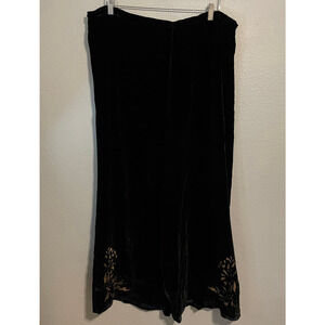 Vintage Linda Harris Womens Pants XL Black Velvet Gold Abstract Wide Leg Whimsy